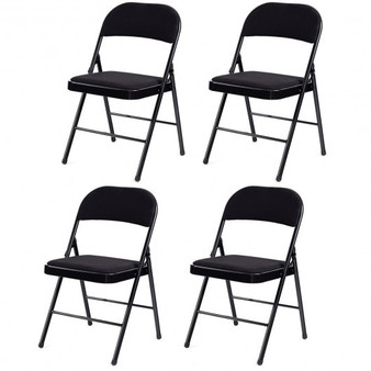 Steel Set Of 4 Fabric Upholstered Padded Seat Metal Frame Folding Chairs (Hw58552)