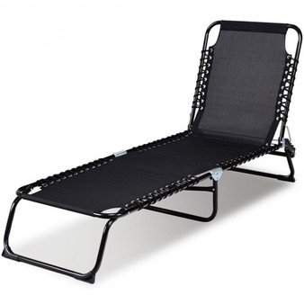 Black Foldable Camping Patio Chaise Lounge Chair- (Op3879Bk)