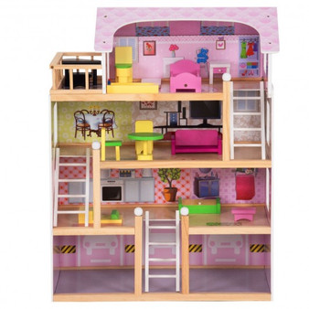 Mdf Wood Dollhouse Cottage With Furniture Playset For Kids (Ty325134)
