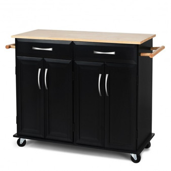 Wood Top Rolling Kitchen Trolley Island Cart Storage Cabinet (Hw60456Bk)