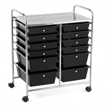 Black 12 Drawers Rolling Cart Storage Scrapbook Paper Organizer Bins- (Hw56500Bk)