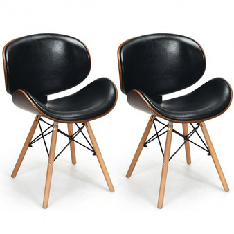 Bentwood Pu Leather Sponge Plastic Set Of 2 Bentwood Mid-Century Pu Leather Dining Chair (Hw61544)