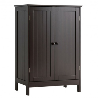 Brown Bathroom Floor Storage Double Door Cupboard Cabinet- (Hw59320Bn)