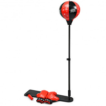 Black & Red Kids Punching Bag With Adjustable Stand And Boxing Gloves (Ty579434)
