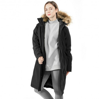Black Women'S Hooded Long Down Coat With Faux-Fur Trim-Xl (Gm21902005Bk-Xl)