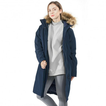 Navy Women'S Hooded Long Down Coat With Faux-Fur Trim-L (Gm21902005Ny-L)