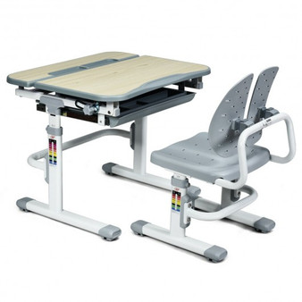 Gray Height Adjustable Kids Study Desk And Chair Set- (Hw63294Gr)
