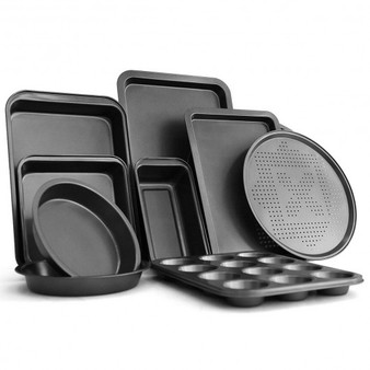 Black 10 Pcs Nonstick Bakeware Set Baking Roasting Cake Pans (Kc50609)