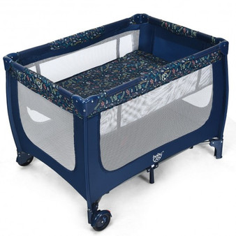 Blue Portable Baby Playpen With Mattress Foldable Design- (Bb0483Bl)