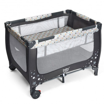 Gray Portable Baby Playpen With Mattress Foldable Design- (Bb0483Gr)