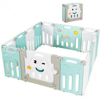 Green 14-Panel Foldable Baby Playpen Kids Activity Centre- (Bb5487Gn)
