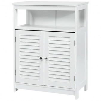 White Wood Freestanding Bathroom Storage Cabinet With Double Shutter Door- (Hw65847Wh)