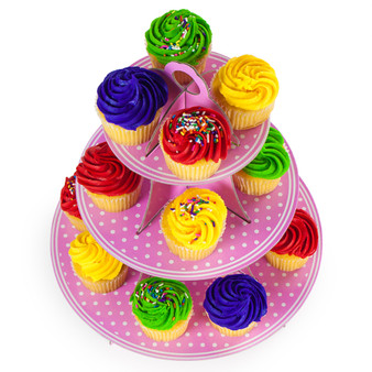 Pink Polka Dot 3 Tier Cupcake Stand, 14In Tall By 12In MPAR-501