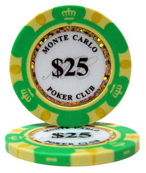 Roll Of 25 - $25 Monte Carlo 14 Gram Poker Chips CPMC-$25*25