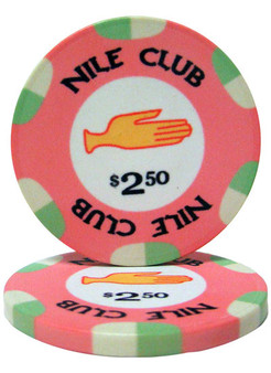 Roll Of 25 - $2.50 Nile Club 10 Gram Ceramic Poker Chip CPNI-$2.5*25