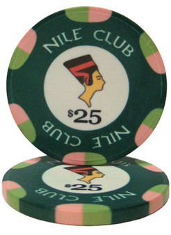 Roll Of 25 - $25 Nile Club 10 Gram Ceramic Poker Chip CPNI-$25*25