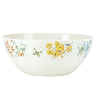 White Butterfly Meadow Melamine Serving Large Bowl - (855597)