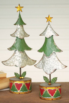 Decorative Set Of Two Painted Metal Christmas Trees