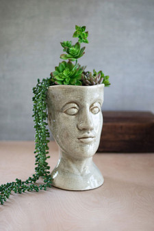 Grey Ceramic Head Planter