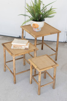Three Set Square Nesting Bamboo Tables