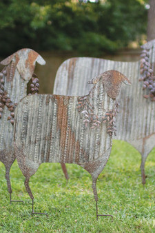 Decorative Set Of Three Corrugated Metal Christmas Sheep Yard Art