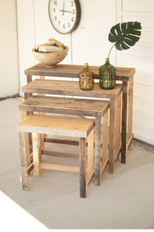 Four Set Rustic Recycled Wood Console Display Tables