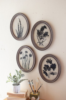 Decorative Set Of Four Oval Botanical Prints Under Glass