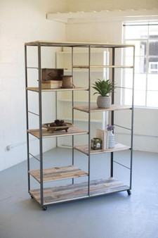 Decorative Recycled Wood And Metal Adjustable Shelving Unit