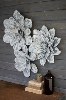 Decorative Set Of Three White-Washed Wall Flowers