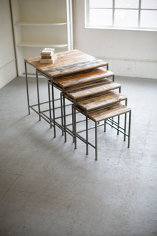 Recycled Wood And Iron Square Display Tables - Set Of 5
