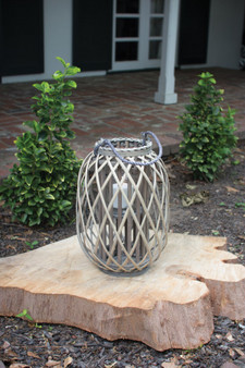 Small Grey Willow Lantern With Glass