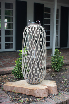 Small Tall Grey Willow Lantern With Glass