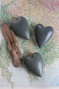 Dark Grey Decorative Set Of 6 Hand Carved Stone Heart
