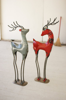 Decorative Set Of Two Recycled Red Iron Deer
