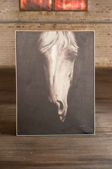 Black & White Oil Painting- Horse-Front With Silver Frame