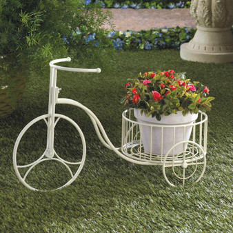 Whimsical White Iron Tricycle Planter - (10015694)