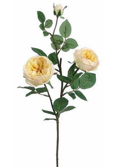 Creamy Yellow Silk Cabbage Rose Spray - 29" Tall