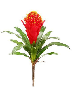Artificial Hawaiian Tropical Bromeliad Flower In Flame - 15"
