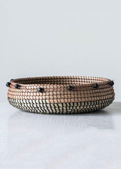 Round Woven Seagrass Basket With Beads