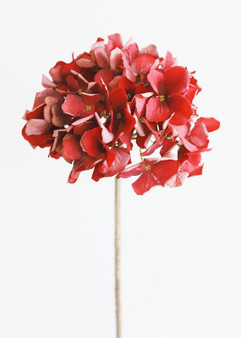 Fake Fall Flower Hydrangea In Red With Dried Look