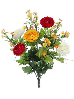 Ranunculus And Daisy Fake Flowers Bush In Orange Yellow (Bundle Of 5)