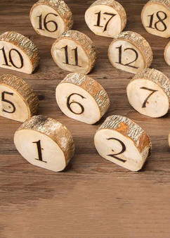 Set Of 20 Natural Wood Slice Table Numbers - 4" Wide