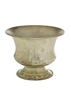 Distressed Metal Urn In Light Gold