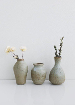 Set Of 3 - Mini Glazed Stoneware Ceramic Bud Vases