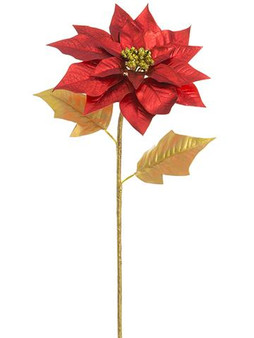 Artificial Poinsettia Christmas Flower In Metallic Red - 28" Tall (Bundle Of 2)