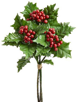Fake Winter Greens Bundle Of Holly And Red Berries - 14.5" Tall (Bundle Of 2)