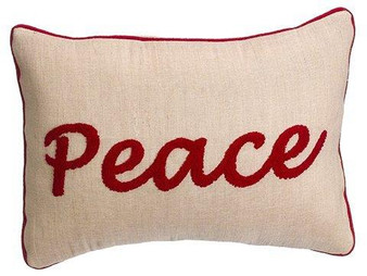14"W X 20"L Peace Embroidered Jute Pillow Red Natural 6 Pieces XAK407-RE/NA