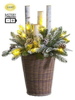 28" Battery Operated Snowed Pine/Birch With 15 Led Lights In Basket Green Snow XLF180-GR/SN