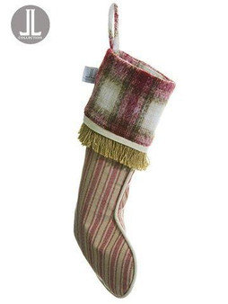 22.5" Stripe/Plaid Stocking Burgundy Beige 6 Pieces XAK324-BU/BE