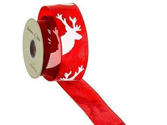 1.5"W X 10Yd Reindeer Ribbon Red White 6 Pieces RW8004-RE/WH